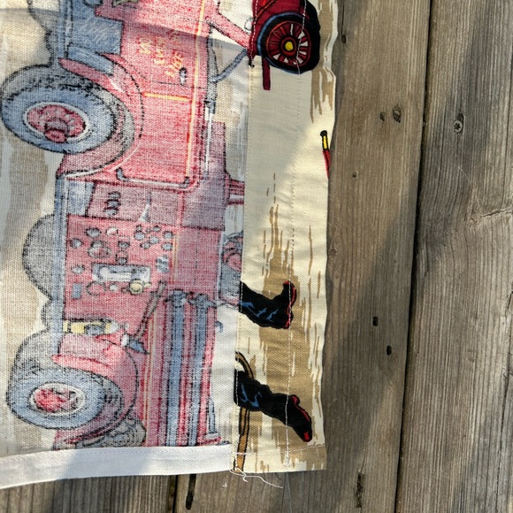 2 Vintage Fireman Fire Trucks Curtain Panels 21” x 34” Riverdale Screen Printing - Picture 5 of 10